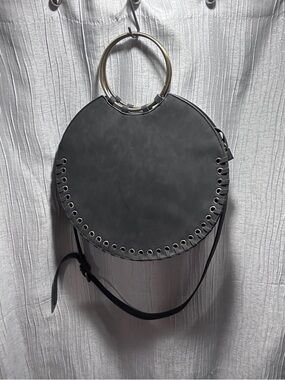 Anthropologie Black Round Crossbody Bag with Gold Ring Handle
